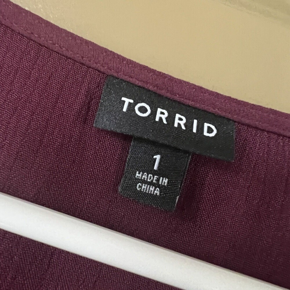 Torrid Babydoll Crinkle Gauze Crochet Lace-up Top 1X Rayon Blouse - Picture 5 of 7